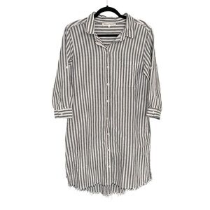 MELISSA NEPTON Linen Cotton Striped Button-Up Shirt Dress Blue White M